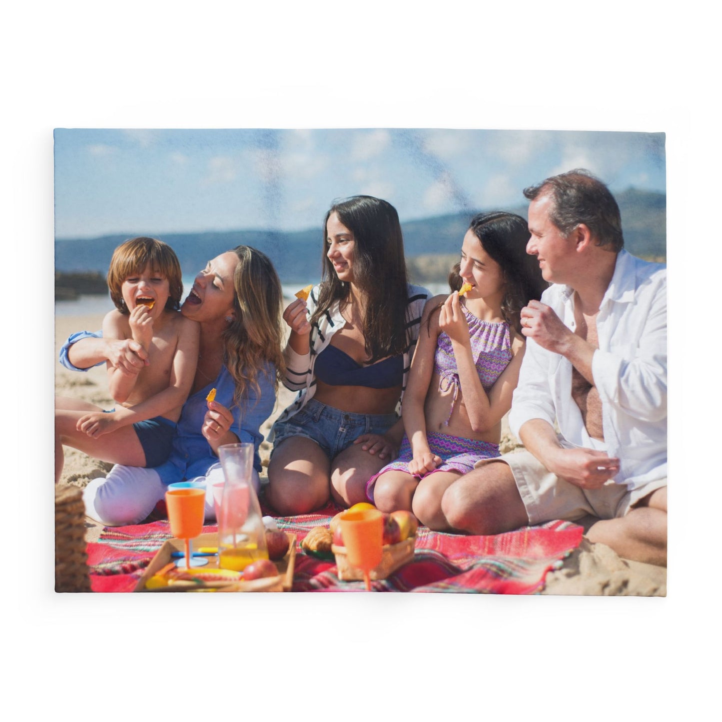 Beach Family Photo Fleece Blanket — Custom Summer Picnic Throw