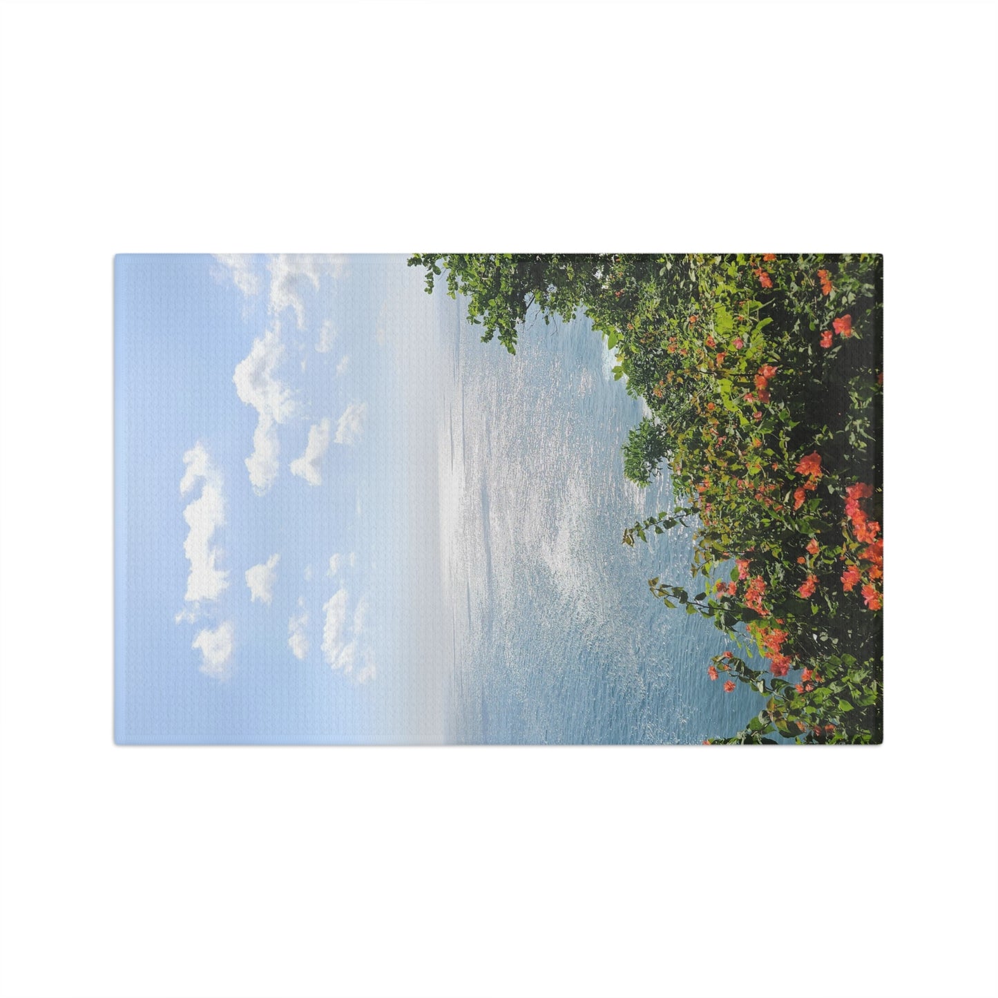Coastal Cliff Tea Towel — Ocean View with Wildflowers Microfiber Towel