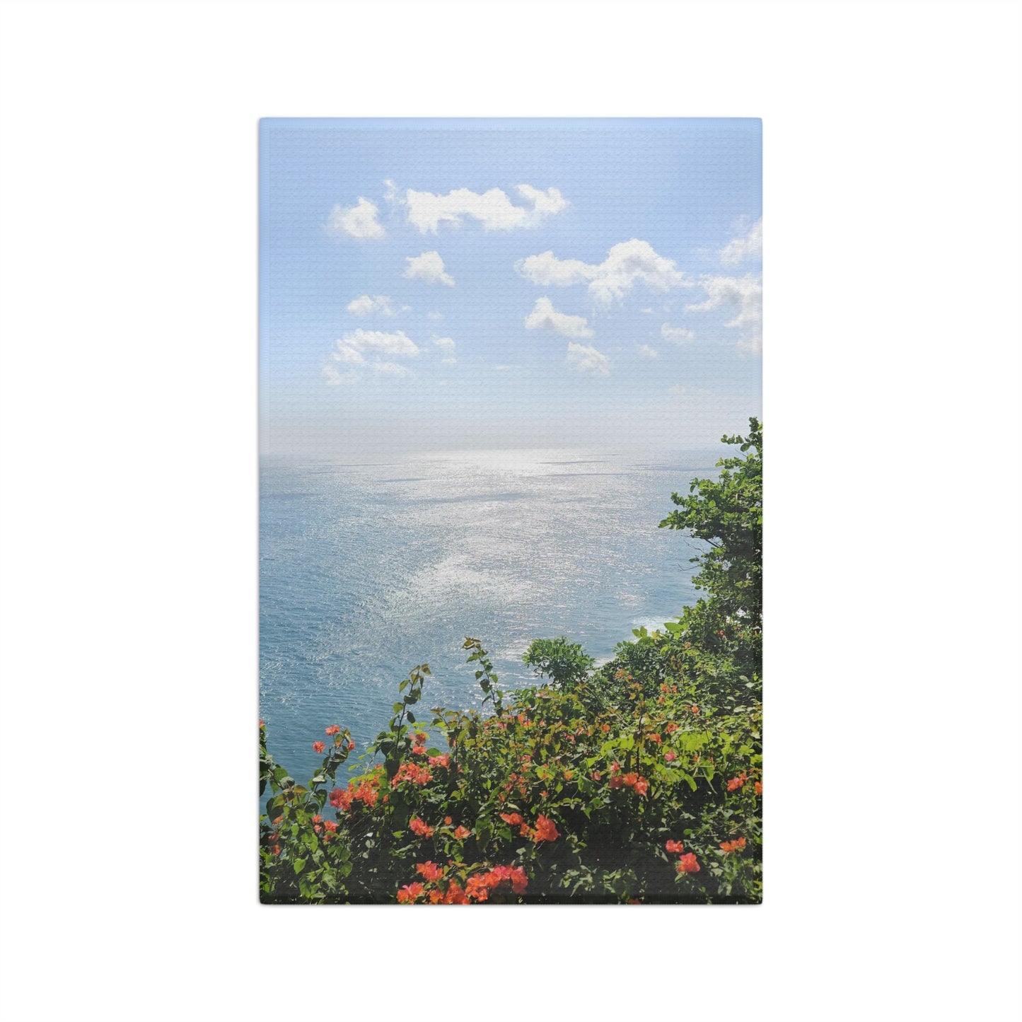 Coastal Cliff Tea Towel — Ocean View with Wildflowers Microfiber Towel